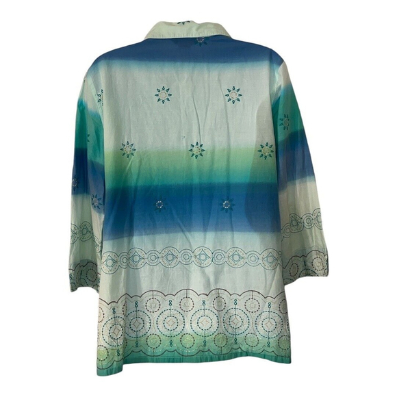 Napa Valley 3/4 sleeve ombre embroidered cotton button up L - Picture 3 of 3
